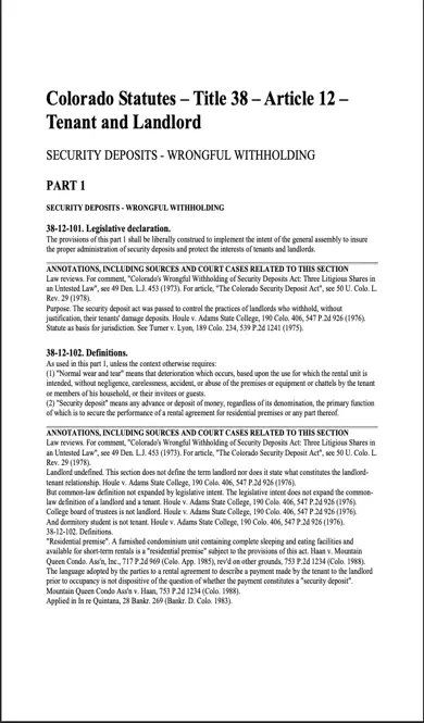 Colorado Statutes Title 38 E2 80 93 Article 12 E2 80 93Tenant And Landlord