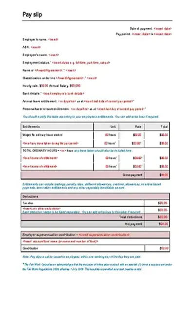 Comany Employee Pay Slip Template Word Format Download