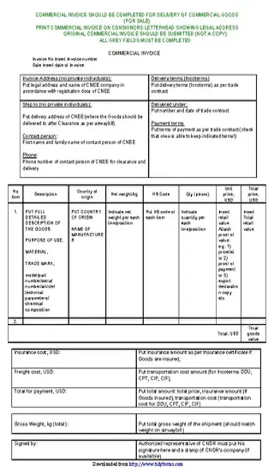 Commercial Invoice Format