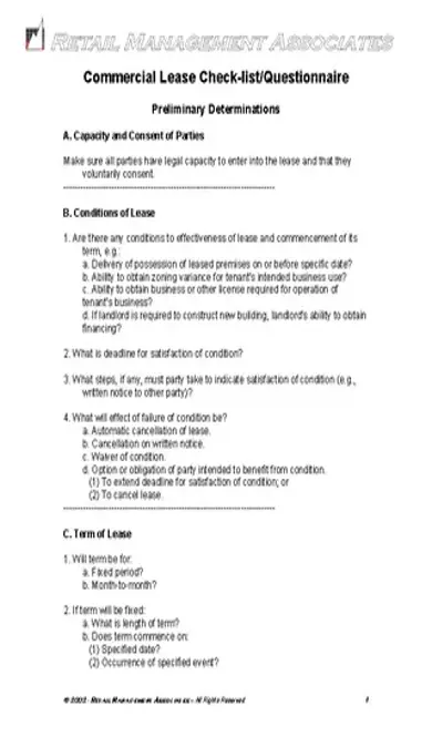 Commercial Lease Questionnaire