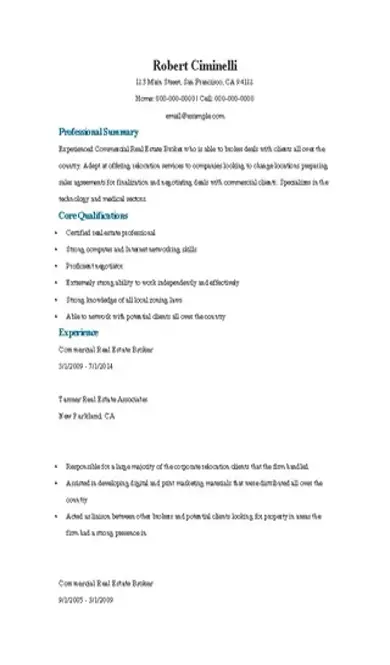 Commercial Real Estate Broker Resume Samples