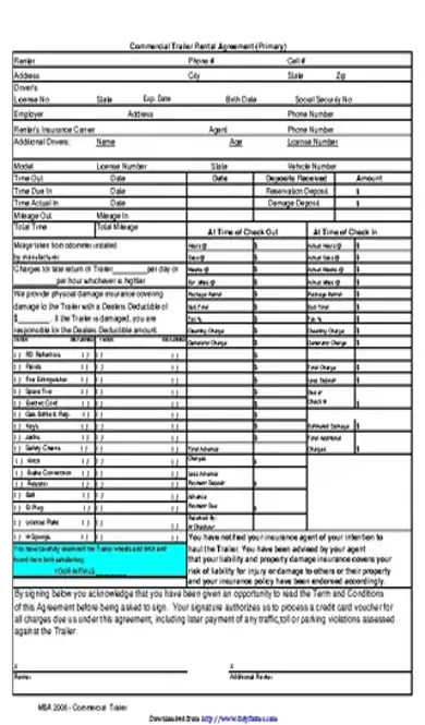 Commercial Trailer Rental Agreement