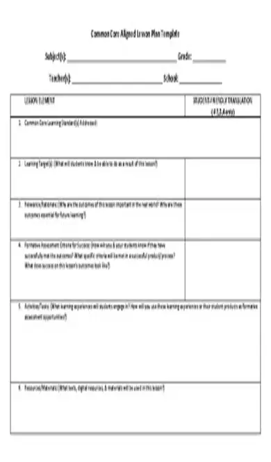 Common Core Lesson Plan Template