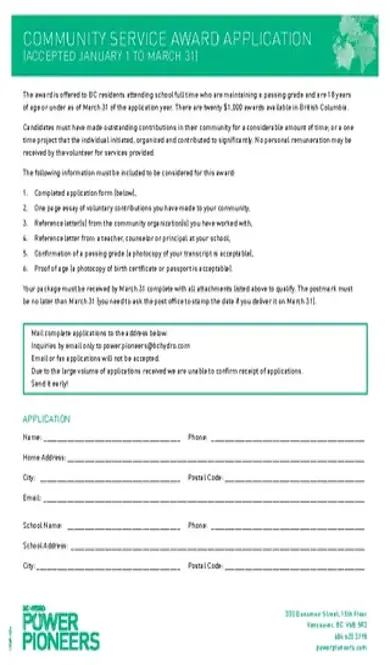 Community Service Award Application Template