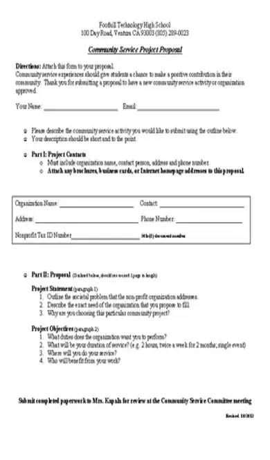 Community Service Project Proposal Template