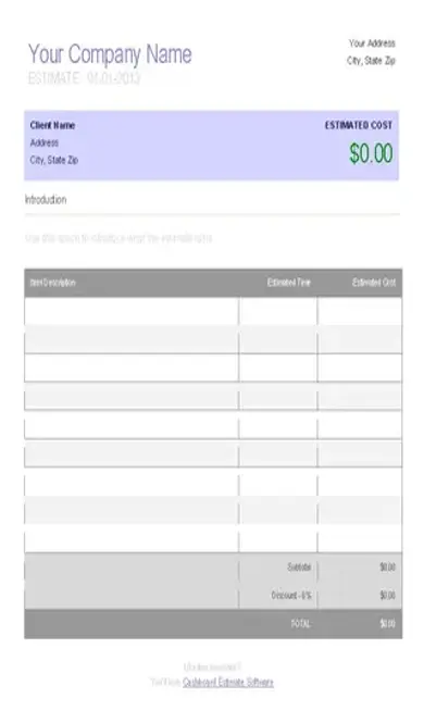 Company Project Estimate Template