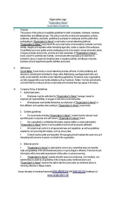 Company Social Media Policy Template