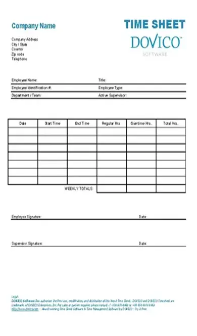 Company Time Sheet Template Word