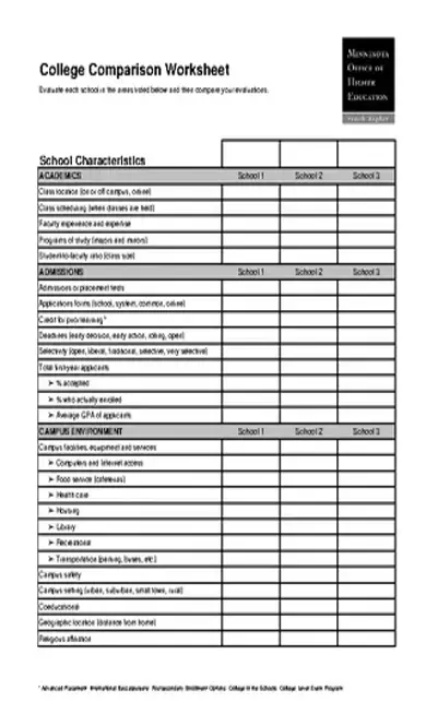 Comparison Spreadsheet Template