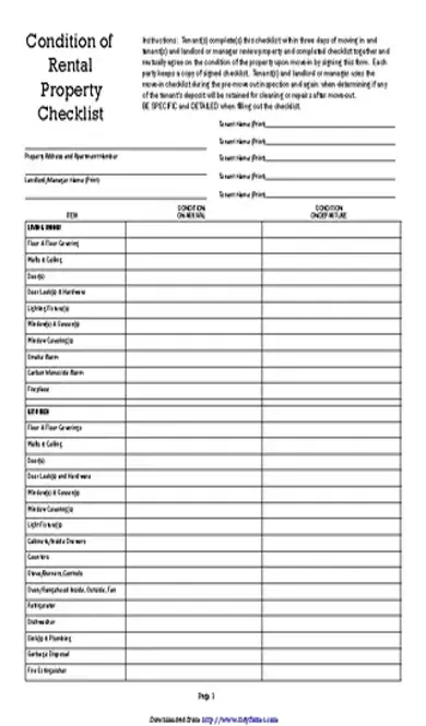 Condition Of Rental Property Checklist