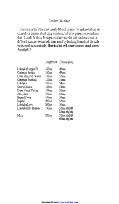 Condom Size Chart 2