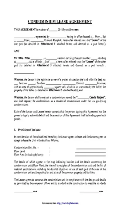 Condominium Lease Agreement