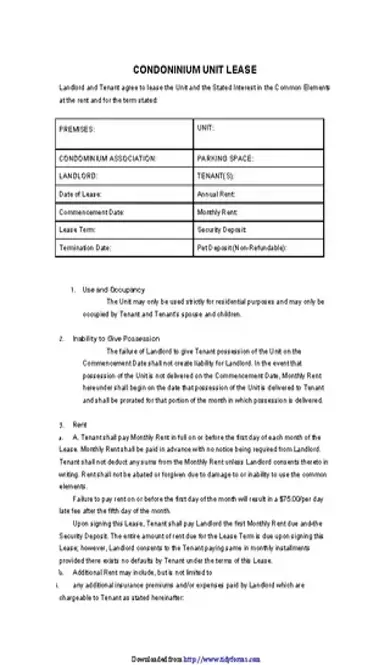 Condominium Unit Lease