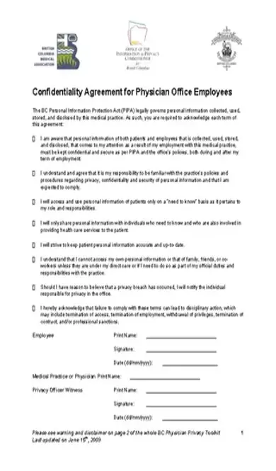 Confidentiality Agreement For Medical Physician Example