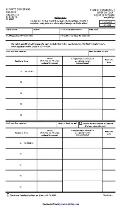 Connecticut Affidavit Concerning Children Form