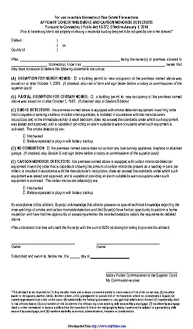 Connecticut Affidavit Concerning Smoke And Carbon Monoxide Detectors Form