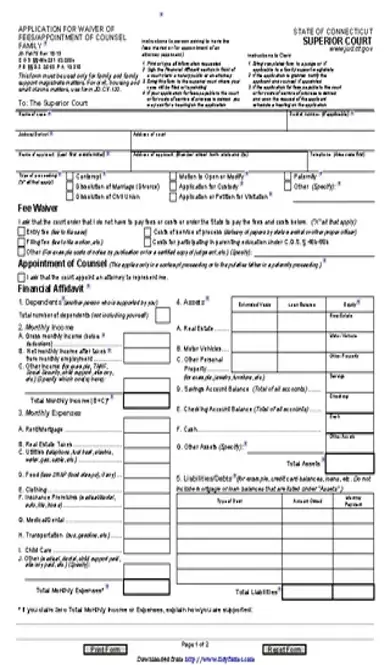 Connecticut Application For Waiver Of Fees Form