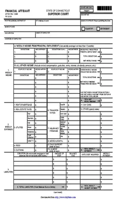 Connecticut Financial Affidavit Form