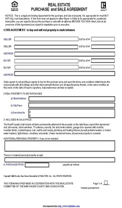 Connecticut Real Estate Purchase And Sale Agreement Form