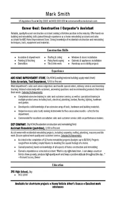 Construction Assistant Cv Template