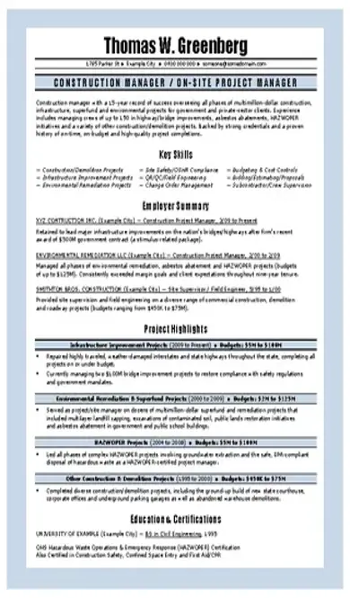 Construction Manager Cv