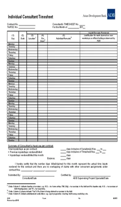 Consultant Timesheet Template