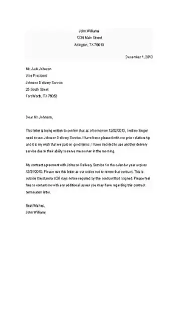 Contract Termination Letter Template