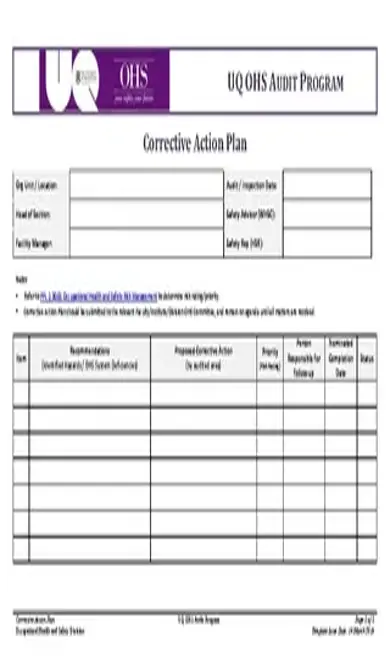 Corrective Action Plan Template