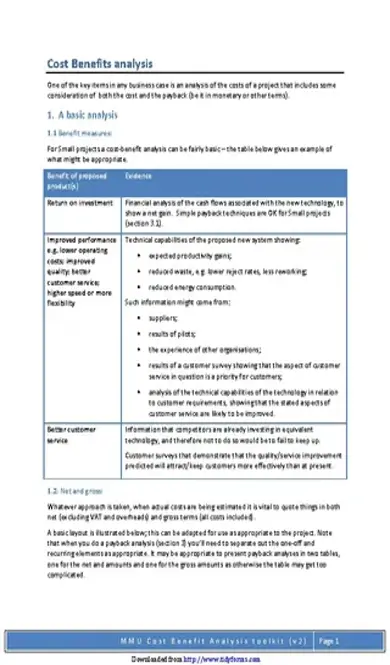 Cost Benefit Analysis Example 1