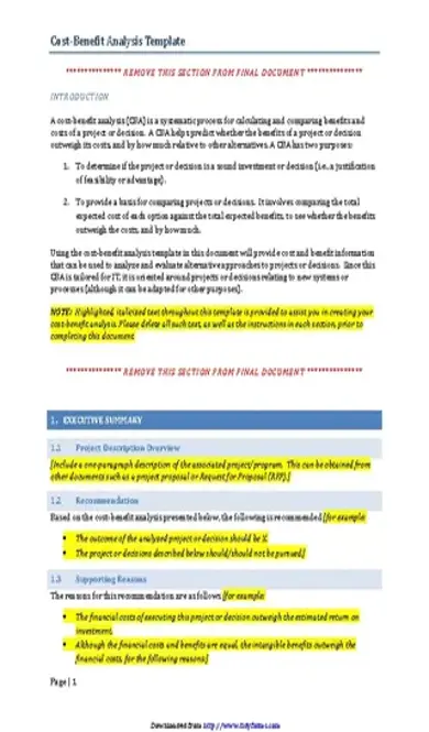 Cost Benefit Analysis Template