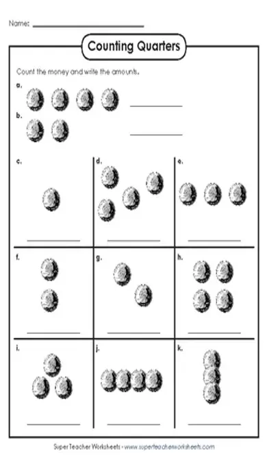 Counting Quarters Money Worksheets For Kids Template