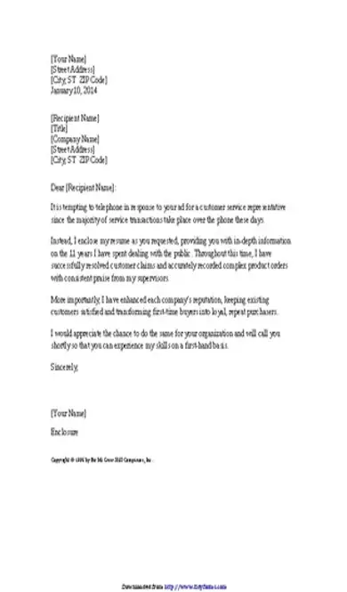 Cover Letter For Experienced Customer Service Representative