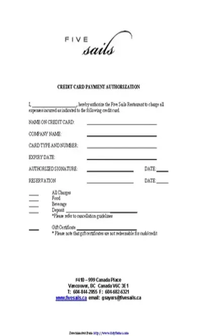 Credit Card Payment Authorization Template 1