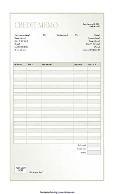 Credit Memo Template