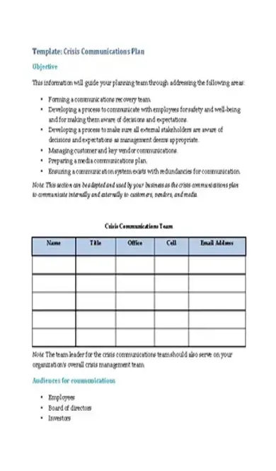 Crisis Communication Plan Templates