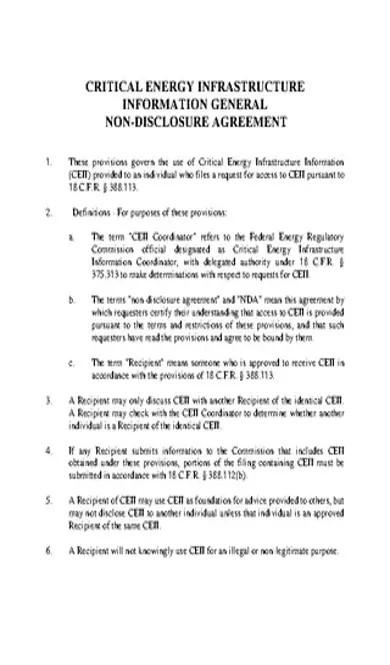 Critical Energy Infrastructure General Non Disclosure Agreement