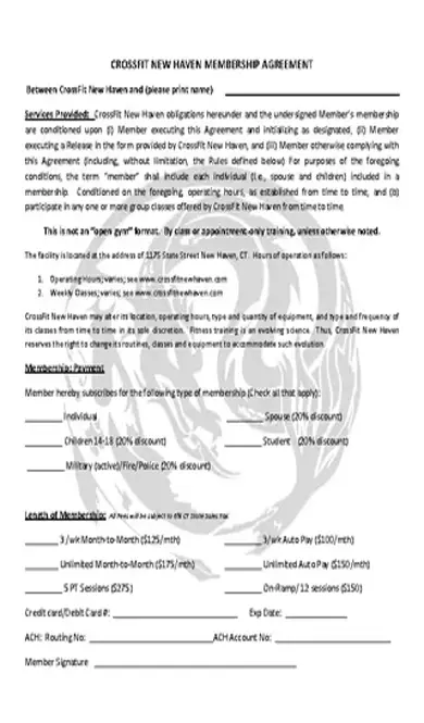 Crossfit Gym Contract Template Pdf Printable For Free