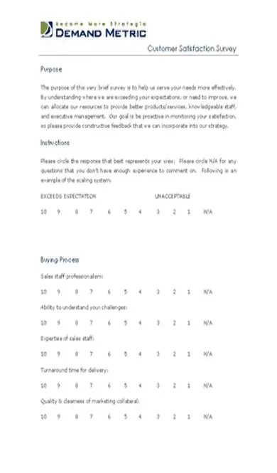 Customer Satisfaction Survey Sample