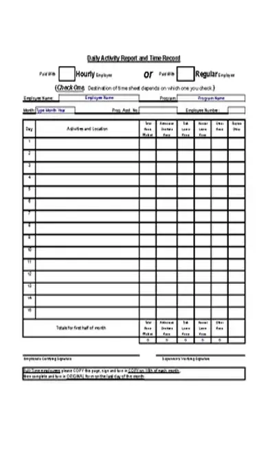 Daily Activity Report Template