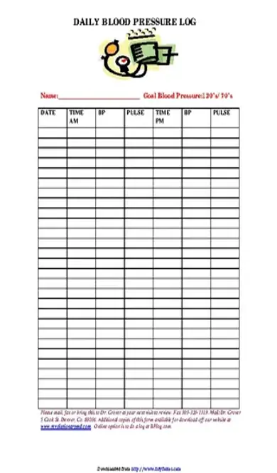 Daily Blood Pressure Log