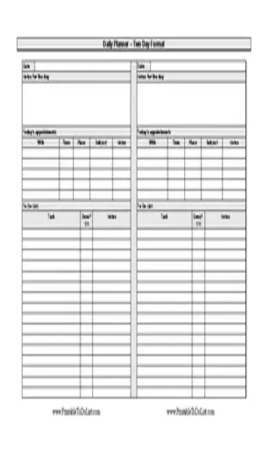 Daily Planner Two Day Format