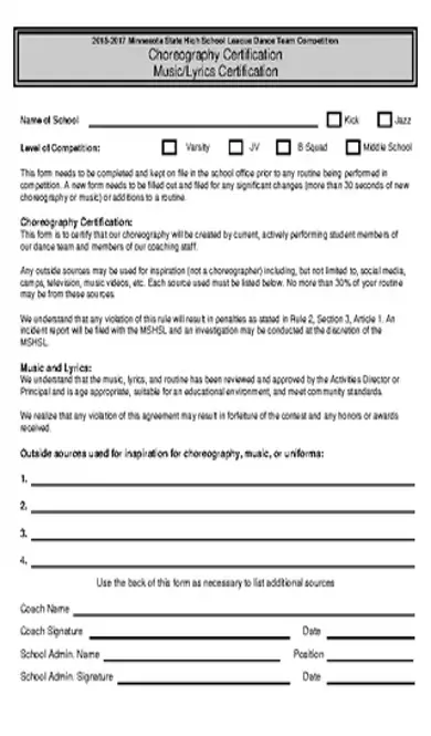 Dance Team Certificate Template