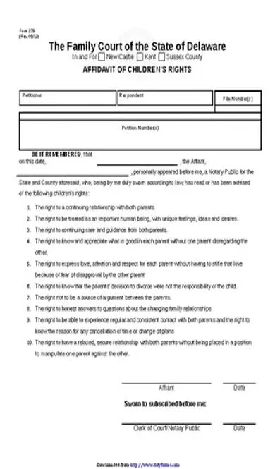 Delaware Affidavit Of Childrens Rights Form