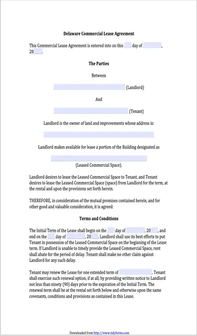 Delaware Commercial Lease Agreement