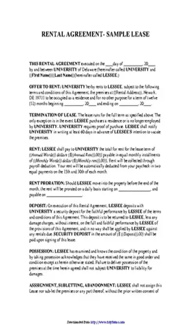 Delaware Rental Agreement Samole Lease Form