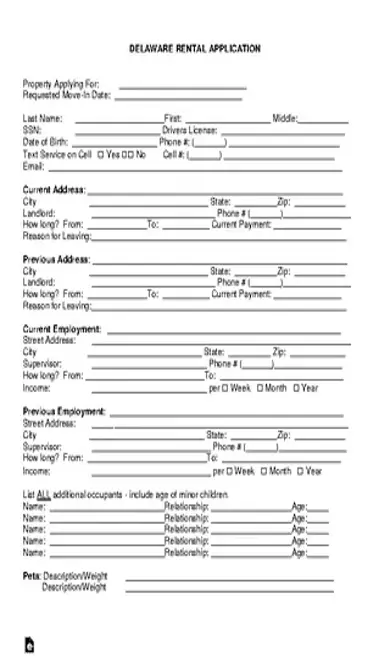 Delaware Rental Application Form