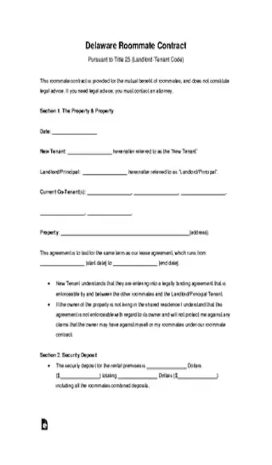 Delaware Roommate Rental Agreement