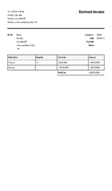 Denmark Invoice Template