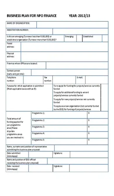 Department Of Social Development Nonprofit Business Plan Word Doc