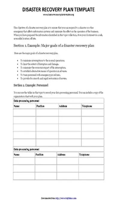 Disaster Recovery Plan Template 1